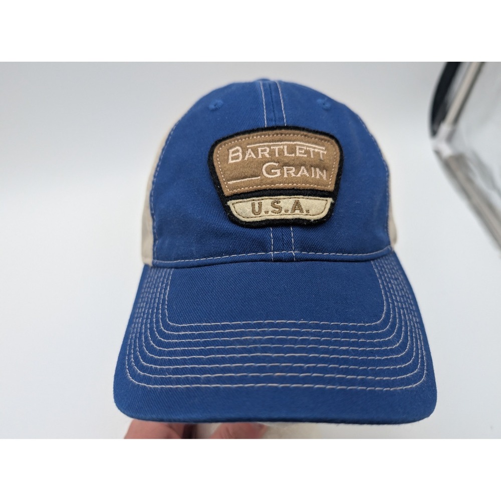 Bartlett Grain USA Blue Tan Adjustable Trucker Baseball Hat Jim Bryan Custom Cap
